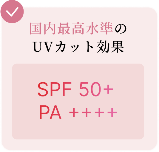 国内最高水準のUVカット効果。SPF 50+ PA ++++